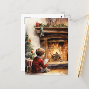 Festliches Weihnachtskaminkind Postkarte