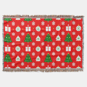 Festliches Weihnachtsmuster mit Bäumen, Schneefloc Decke