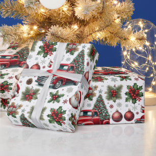 Festliches Weihnachtsmuster mit rotem LKW Geschenkpapier