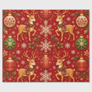 Festliches Weihnachtsrentier- und Ornamente-Muster Geschenkpapier