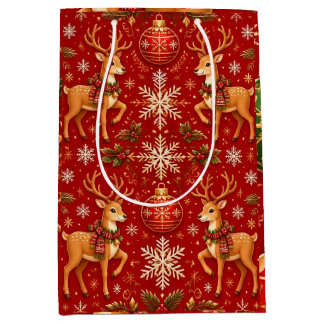 Festliches Weihnachtsrentier- und Ornamentemuster Mittlere Geschenktüte