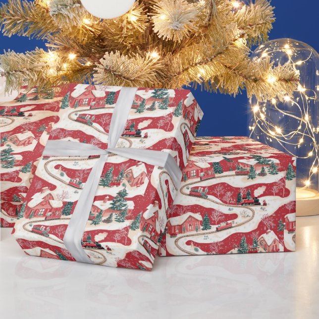 Festliches Weihnachtszug-Muster Geschenkpapier (Feiertage)