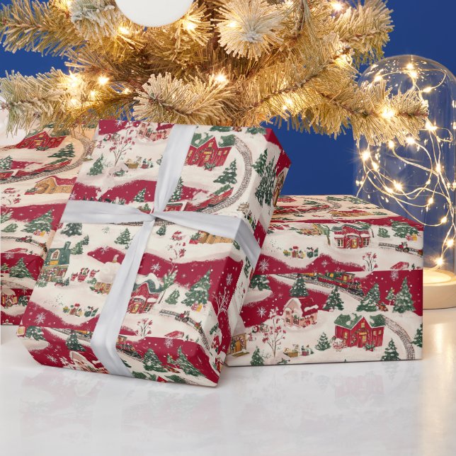 Festliches Weihnachtszug-Muster Geschenkpapier (Feiertage)
