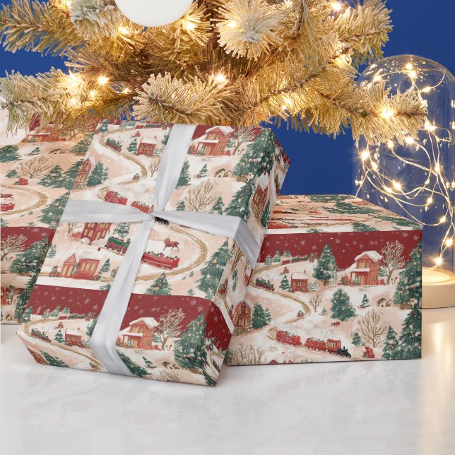 Festliches Weihnachtszug-Muster Geschenkpapier (Feiertage)