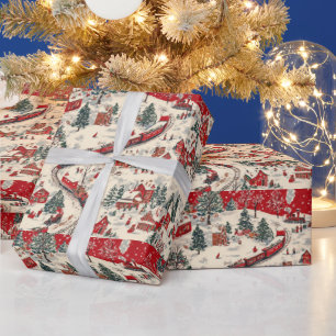 Festliches Weihnachtszug-Muster Geschenkpapier