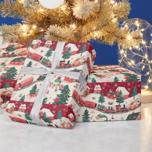 Festliches Weihnachtszug-Muster Geschenkpapier