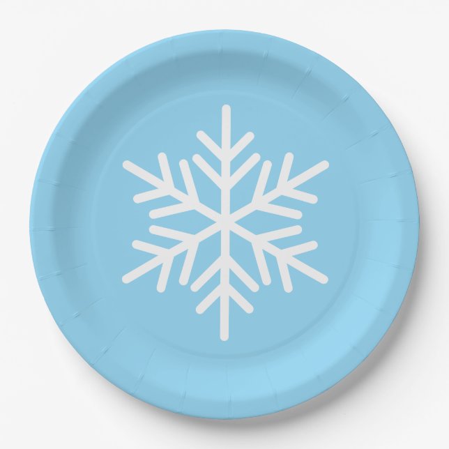 Festliches Weißes Alpen-Schneeglöckchen auf Hellbl Pappteller (Vorderseite)