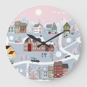 Festliches Winterwunderland: Nachtstadtbild Große Wanduhr