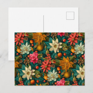 Festliches Zitrus- und Winterblumen-Weihnachtsmust Postkarte
