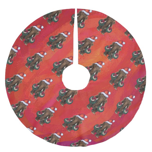 Festmastodon auf Rot Polyester Weihnachtsbaumdecke (Vorderseite)