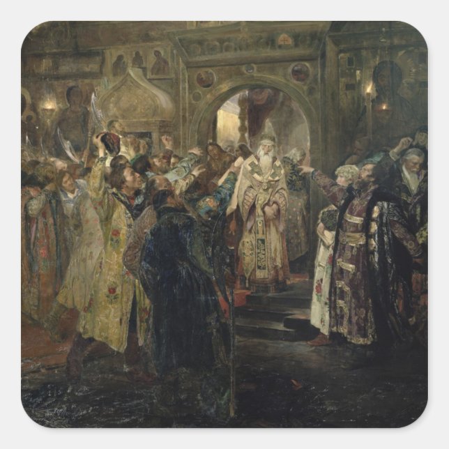 Festnahme des "Großstadtführers" Philip, 1910 Quadratischer Aufkleber (Vorderseite)
