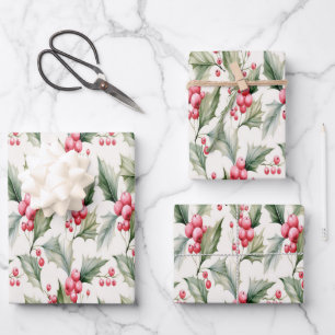 Festpackpapier für Holly und Beeren Geschenkpapier Set