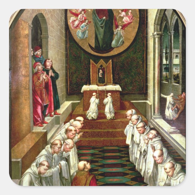 Feststellung der Jungfrau in eine Gemeinschaft Quadratischer Aufkleber (Vorderseite)