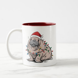 Festtags-Manatee-Weihnachten-Santa-Ozeanliebhaber- Zweifarbige Tasse