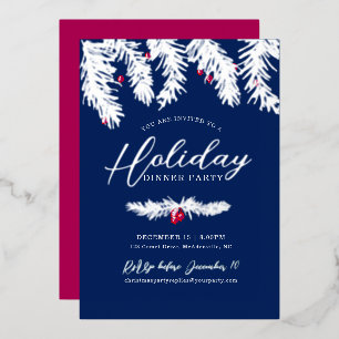 Festtagsessen Party Silberblauer Weihnachtsanfang Folieneinladung