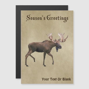 Festtagsgrüße - Bull Moose auf altem Papier Magnetkarte