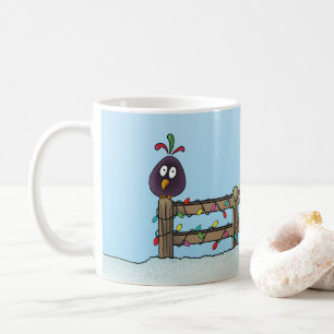 Festtagsgrüße Cartoon-Vogel auf Zaun Kaffeetasse