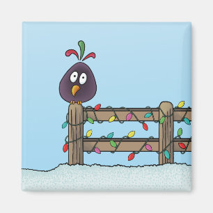 Festtagsgrüße Cartoon-Vogel auf Zaun Magnet