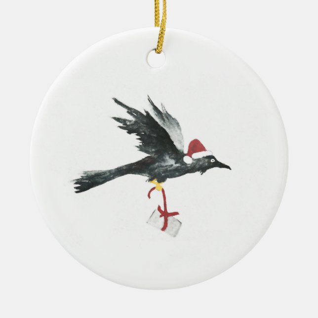 Festtagsraven mit Geschenk Keramik Ornament (Vorne)