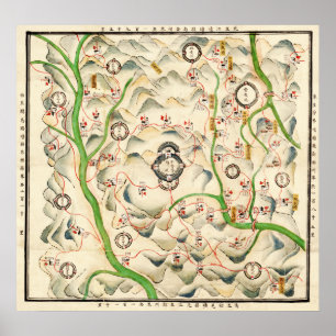 Festungen in Xin XI Ying, Karte Yunnans Provence Poster