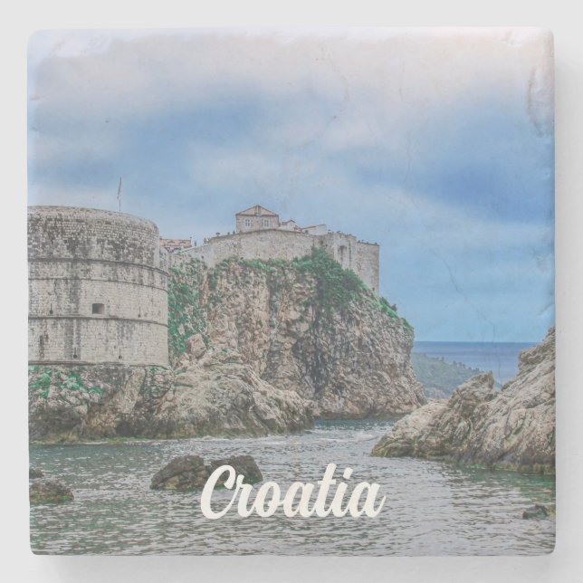 Festungsmauern, Felsküste und Meer in Kroatien Steinuntersetzer (Vorderseite)