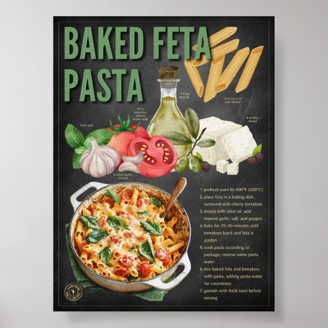 Feta Pasta Rezept Khalkboard Printwerbung Poster (Vorne)
