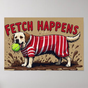 Fetch Happens Humorer Plakatschlamm Labrador Hund Poster