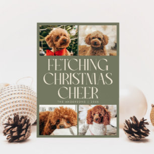 Fetching Christmas Cheer Hunde-Foto Sagegrün Feiertagskarte