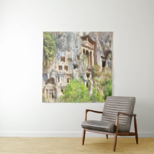 Fethiye Ancient Lycian Tombs Wasserfarbe Wandteppich
