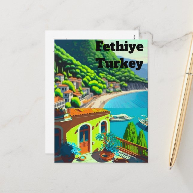 Fethiye Türkei Reise Postkarten Kunst, Fethiye Tür (Vorderseite/Rückseite Beispiel)
