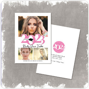 Fett 2023 GRAD Cap 3-Foto Collage Pink Abschluss Ankündigung
