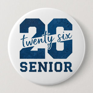 Fett “26 Senior” Blau-Typografie-Design Button