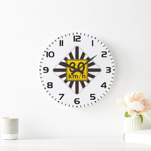 Fett 30 kmh Geschwindigkeitsbegrenzung Sunburst Tr Große Wanduhr
