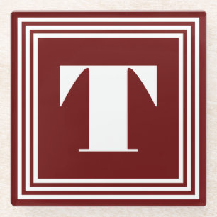 Fett 3-Rahmen-Monogramm   Dunkelrot Glasuntersetzer