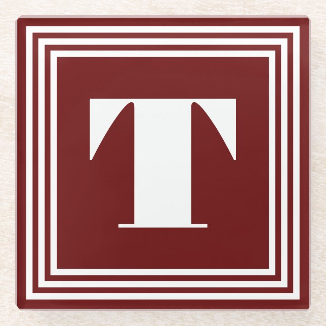 Fett 3-Rahmen-Monogramm | Dunkelrot Glasuntersetzer (Vorderseite)