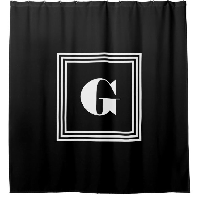 Fett 3-Rahmen-Monogramm | Schwarz/Weiß Duschvorhang (Vorderseite)