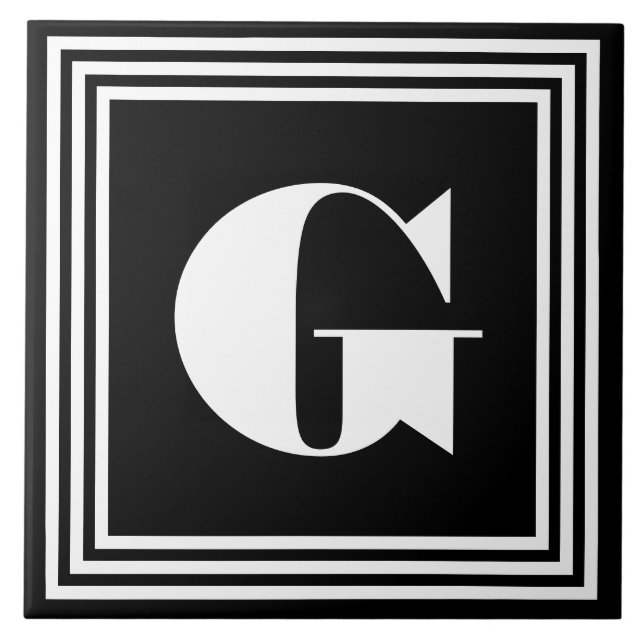 Fett 3-Rahmen-Monogramm | Schwarz/Weiß Fliese (Vorderseite)