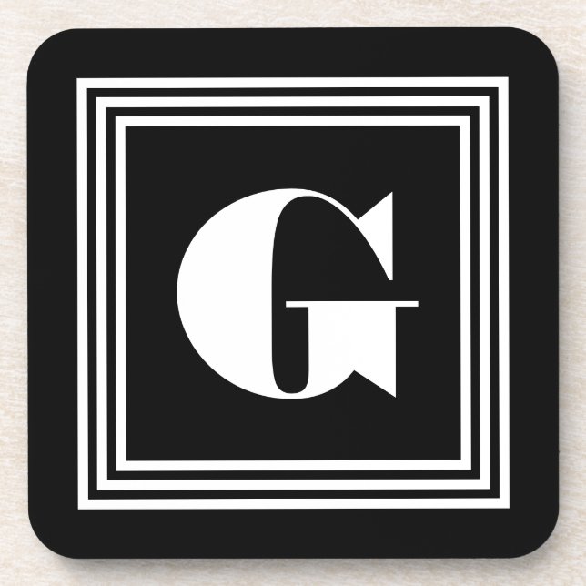 Fett 3-Rahmen-Monogramm | Schwarz/Weiß Getränkeuntersetzer (Vorderseite)