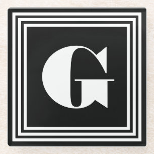 Fett 3-Rahmen-Monogramm   Schwarz/Weiß Glasuntersetzer