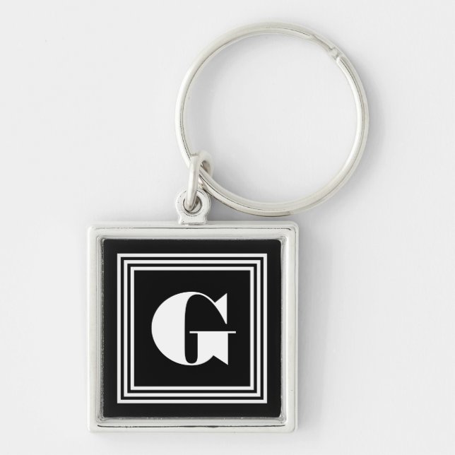 Fett 3-Rahmen-Monogramm | Schwarz/Weiß Schlüsselanhänger (Vorne)
