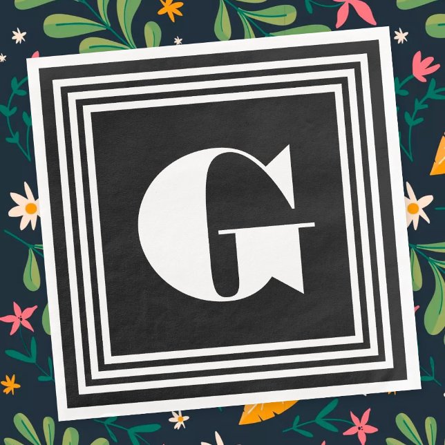 Fett 3-Rahmen-Monogramm | Schwarz/Weiß Serviette (Von Creator hochgeladen)