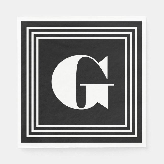 Fett 3-Rahmen-Monogramm | Schwarz/Weiß Serviette (Vorderseite)