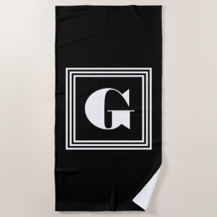 Fett 3-Rahmen-Monogramm Schwarz/Weiß Strandtuch