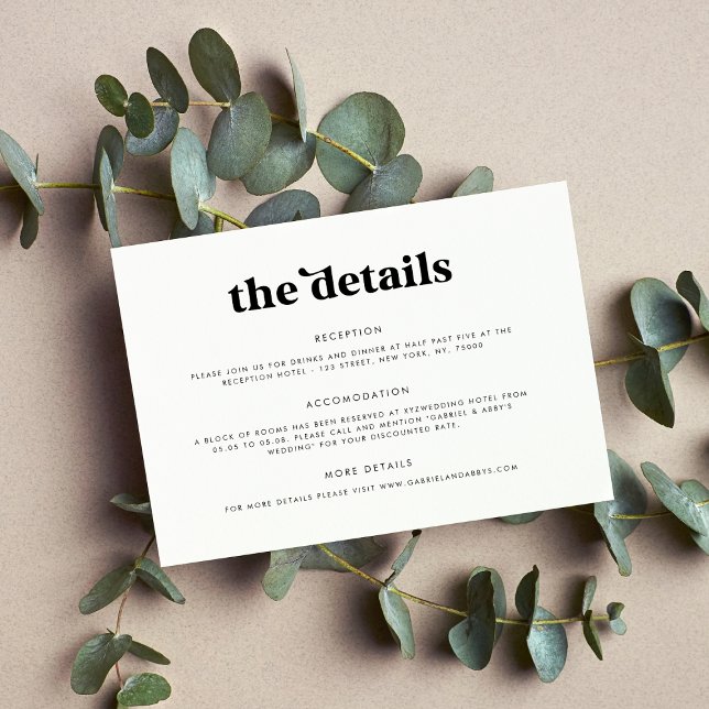 Fett 70er Retro Script Typografy Details Hochzeit Begleitkarte (Von Creator hochgeladen)