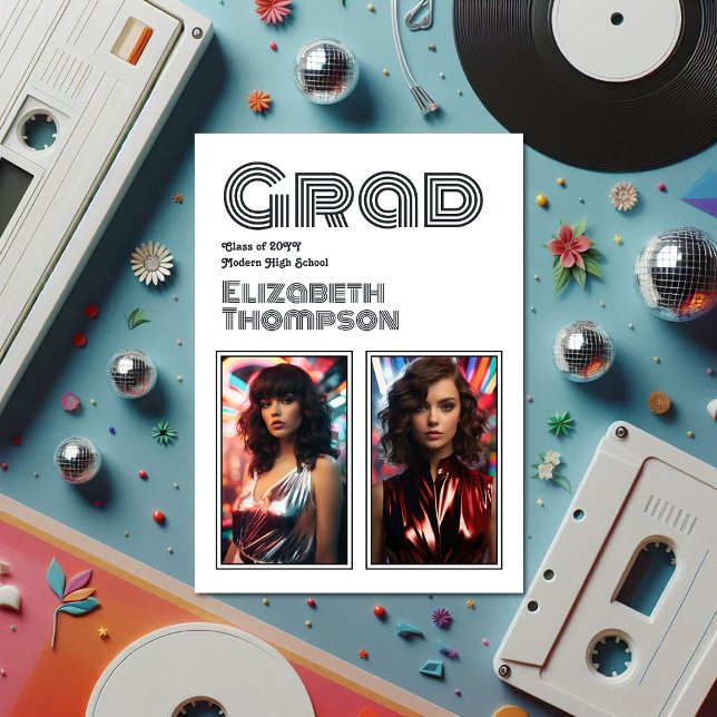 Fett 70er Typografy Retro Disco Graduation Party Einladung (Bold 70s Typography Retro Disco Graduation Party Invitation)