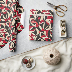Fett Abstraktes 2D Muster mit Rot, Schwarz, Creme Geschenkpapier