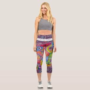 Fett Abstraktes Auberginen- und Farbschwenken Capri Leggings