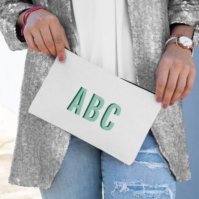 Fett Aquamarin 3 Letter Monogram Zubehörtasche (Bold Light Teal 3 Letter Monogram Accessory Pouch)