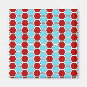Fett Aquamarine blaue und rote Hexagon-Fliesenmust Magnet