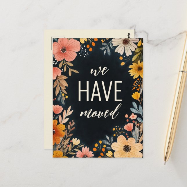 Fett Aquarell Florals haben wir neue Adresse versc Postkarte (Vorderseite/Rückseite Beispiel)